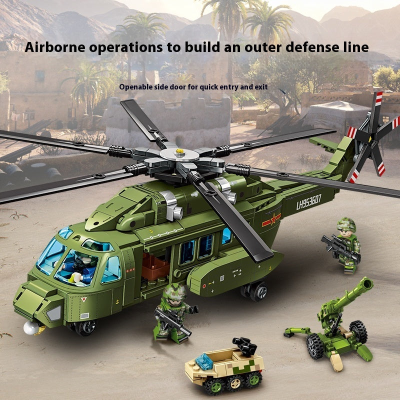 Military Straight 8L Multi-purpose Helicopter Assembly Model Boy Small Particles Assembled Building Block Toys